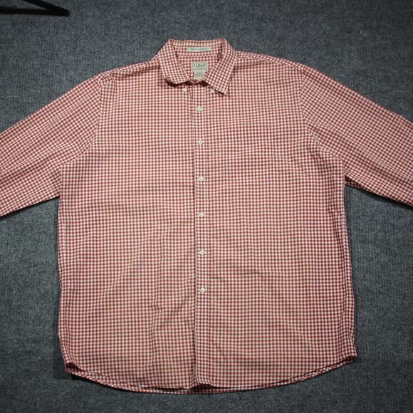 Vintage LL Bean Button Down Shirt Mens XL Red Buffalo Check Plaid Wrinkle Res - Picture 2 of 6